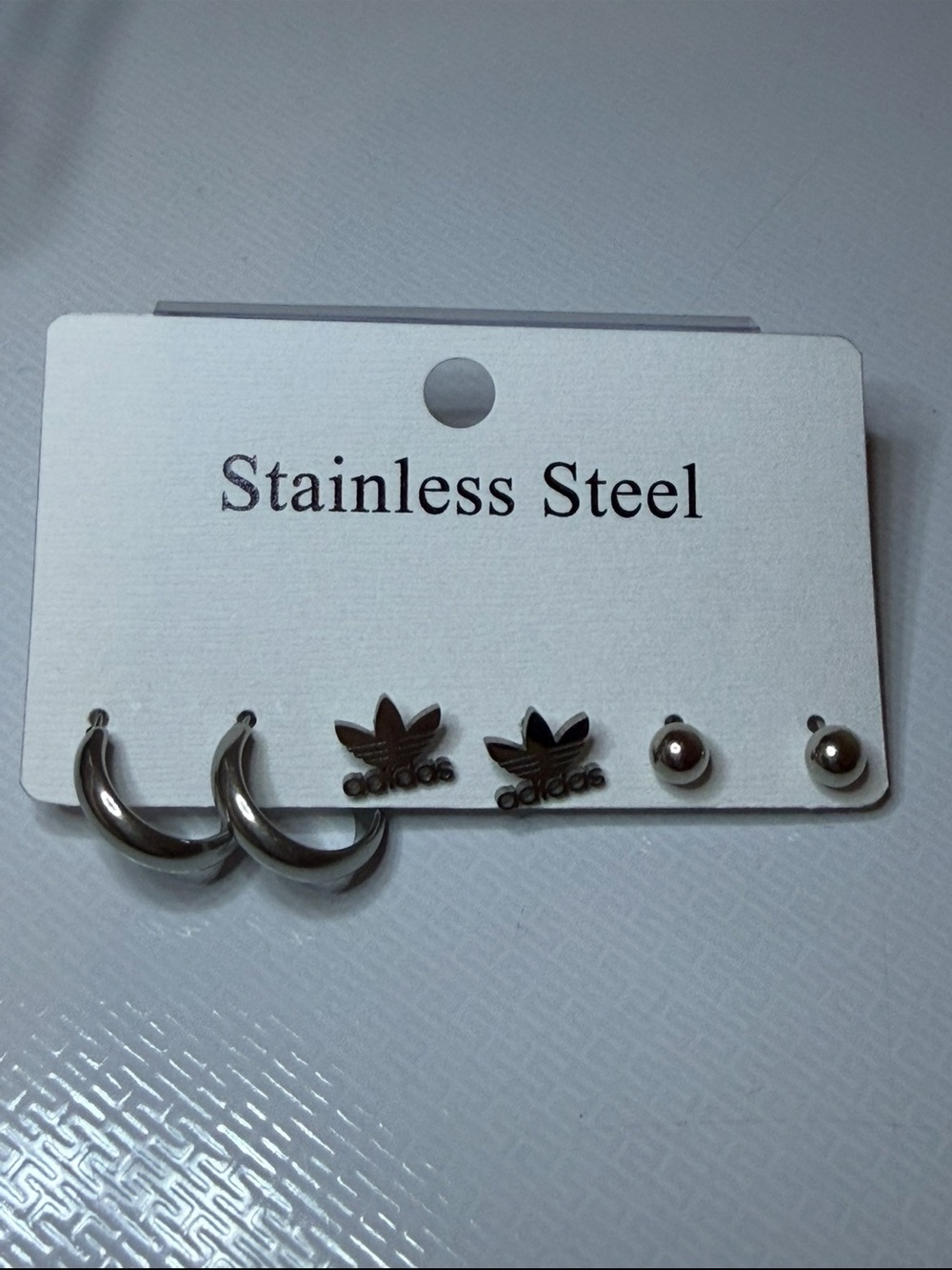 Fashion Jewelry Stainless Steel Silver Earring Set - Hoops, Trefoil, Ball Studs